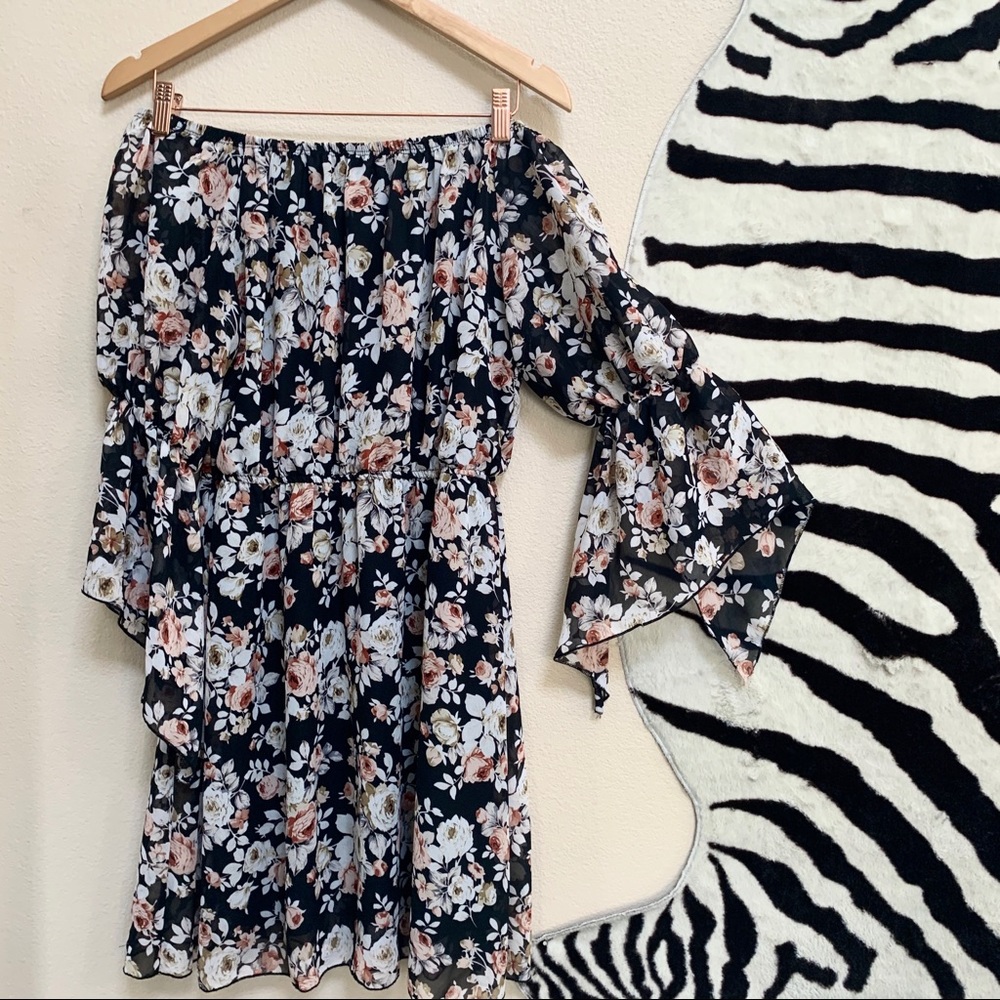 VIBE Off the shoulder black and floral dress